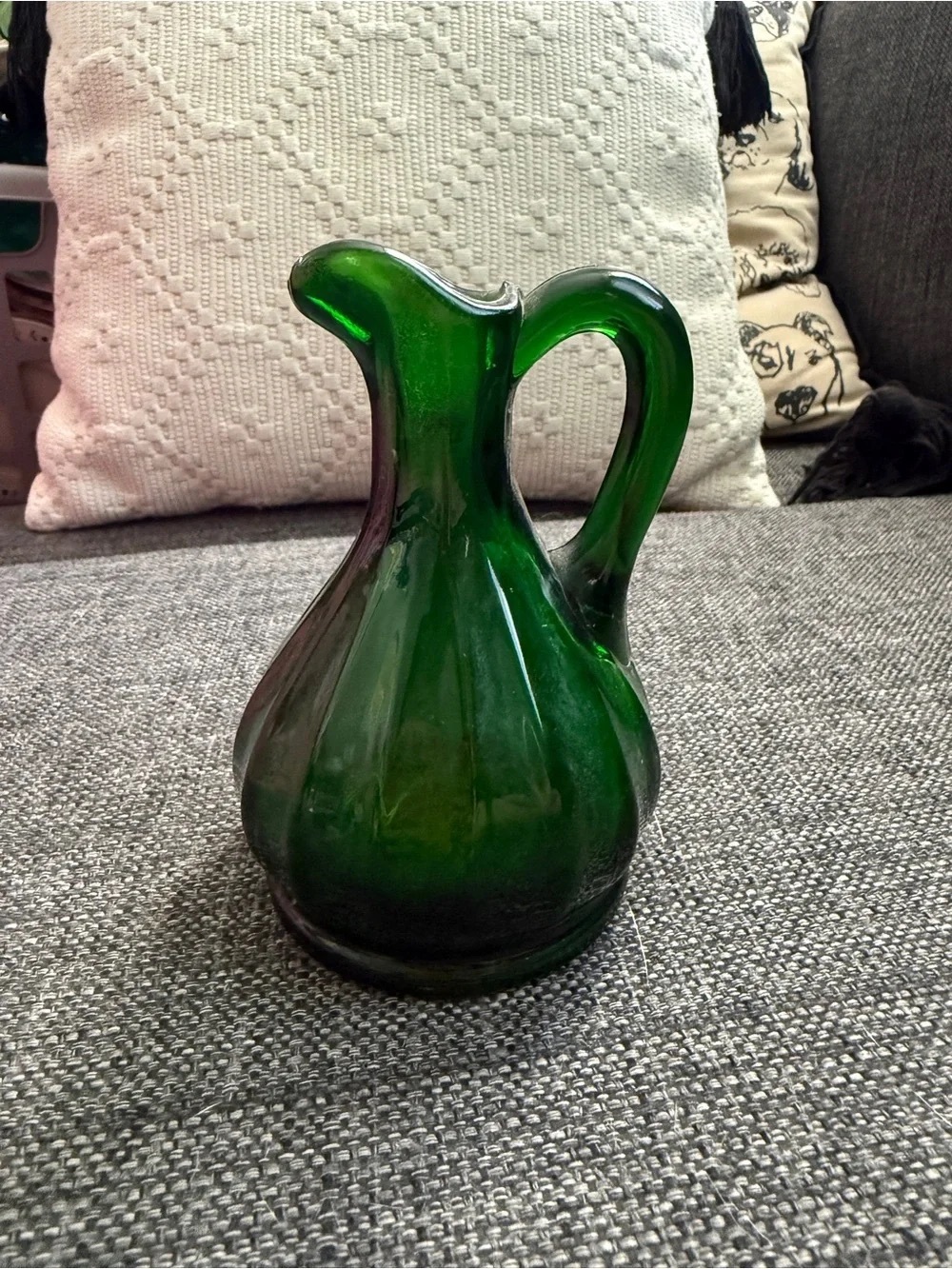 Green Glass Pitcher Vase -